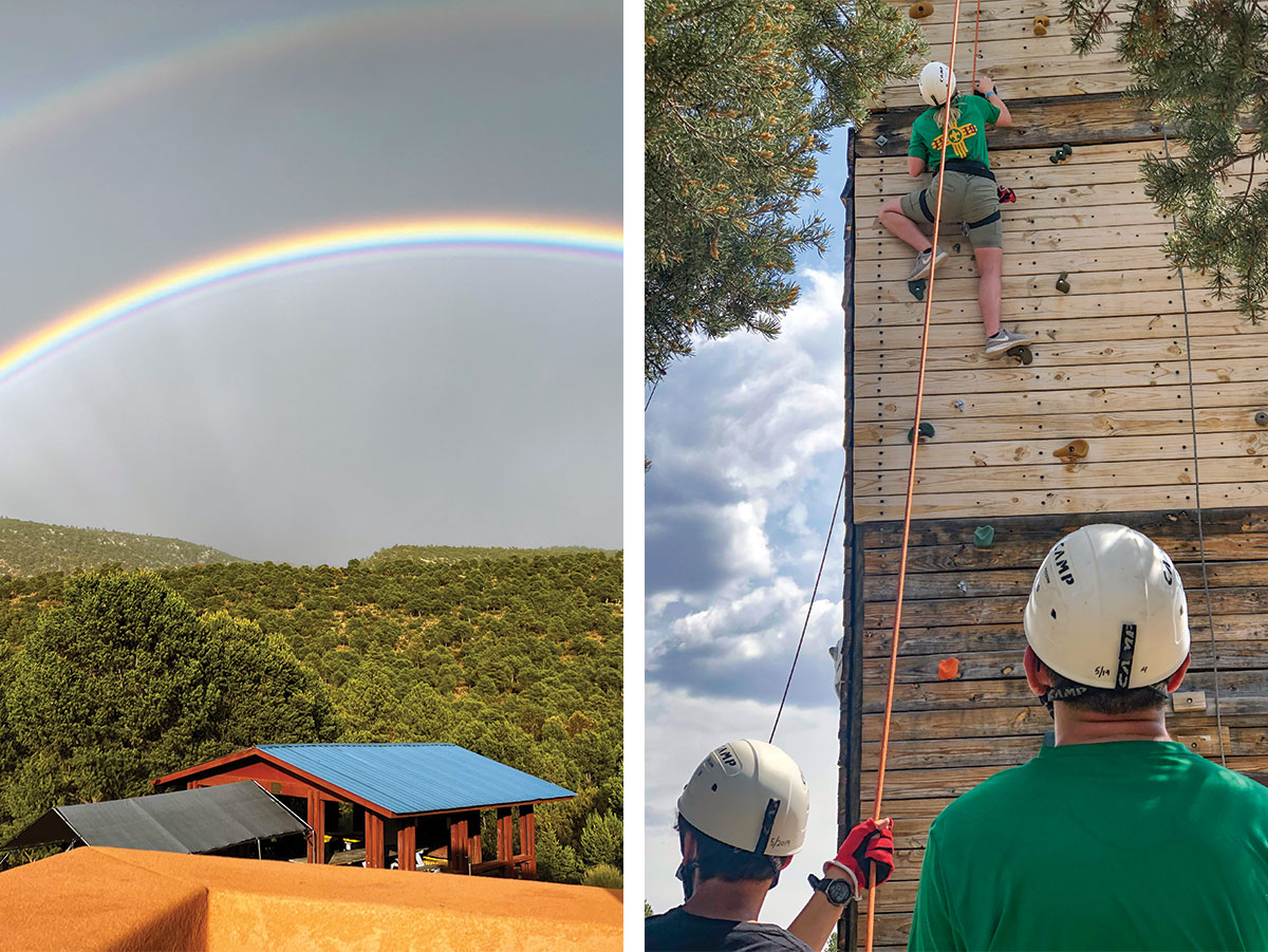 Parede de escalada e paisagem no Gorham Scout Ranch