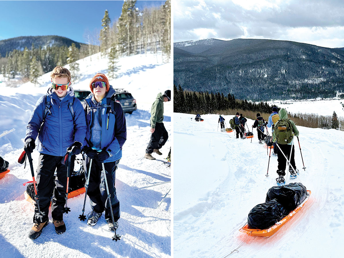 Escoteiros andam com raquetes de neve no Colorado