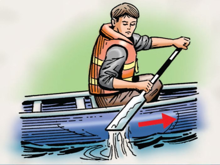 Illustration of a Scout feathering his canoe paddle