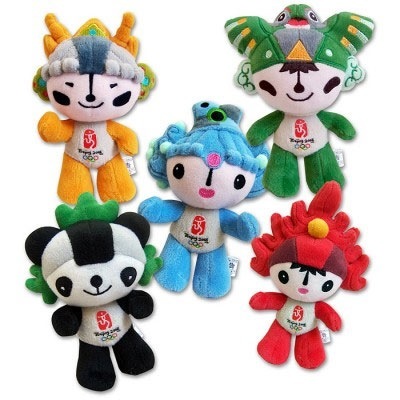The five "Fuwa" children were the mascots for the 2008 Summer Games in Beijing, China. Together, their five names form a Chinese phrase which means "Beijing welcomes you."