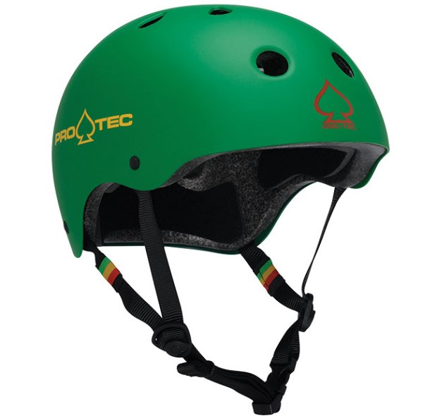 Pro-Tec Classic Matte Rasta Green - Certified ($50; protecbrand.com): This helmet design has been a classic for the past 40 years, but this one is updated with a dual-certified EPS foam liner (CPSC/CE certified).