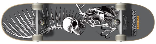 Birdhouse Tony Hawk Full Skull Complete ($81; birdhouseskateboards.com): Deck is 7.75" x 30" with Birdhouse trucks and wheels.