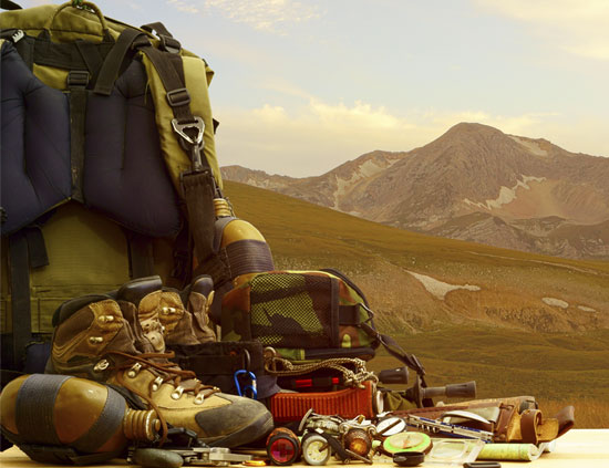 camping gear on a mountain