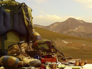 camping gear on a mountain