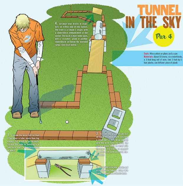 layout for a tunnel mini golf hole that can be built in the backyard