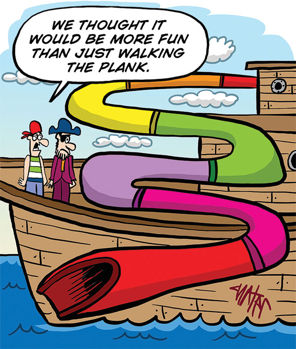 water slide on a pirate ship comic