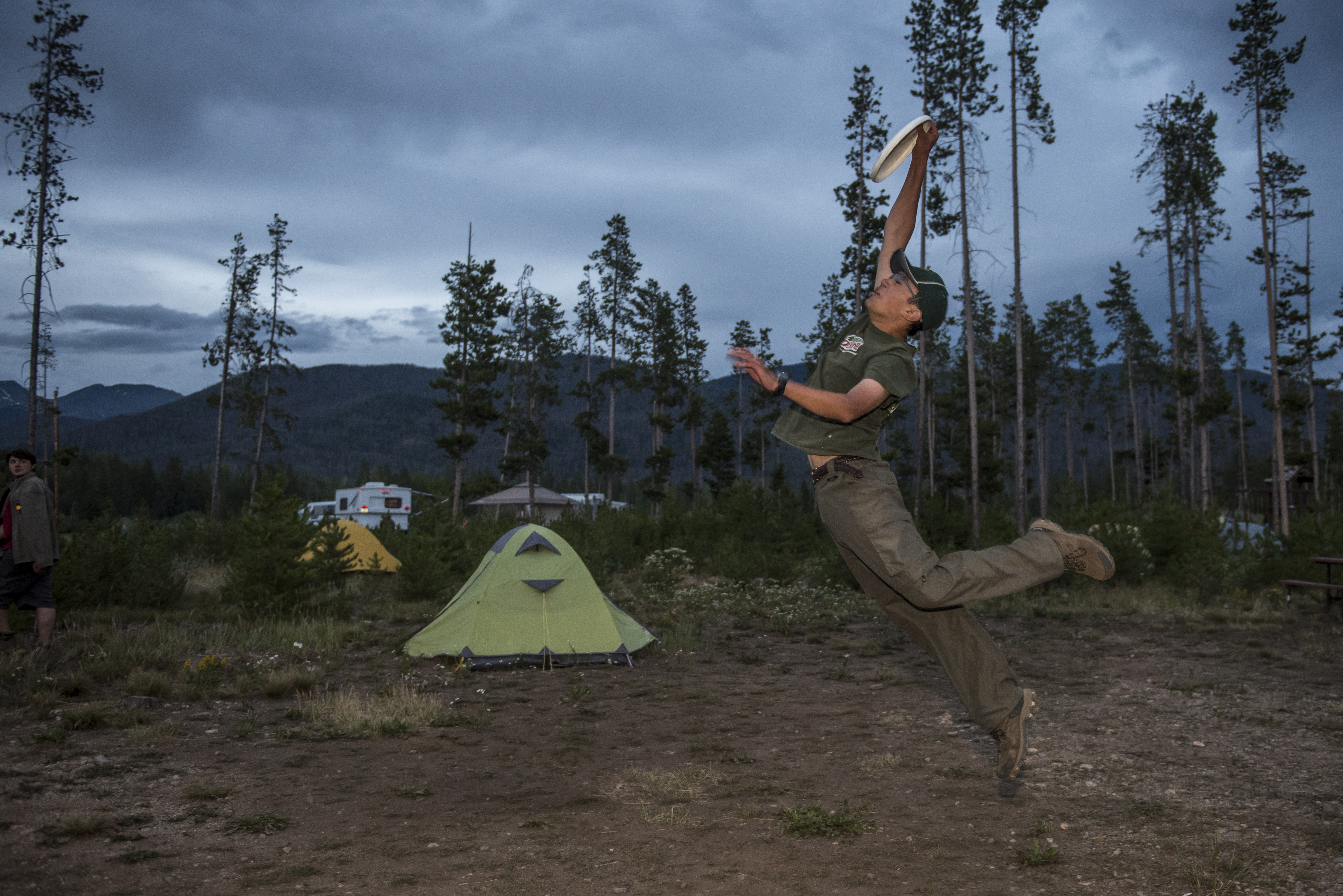 Scouts from PA eat  and do evening activities at a campground on the the edge of Rocky Mountain National Park,  Colorado.