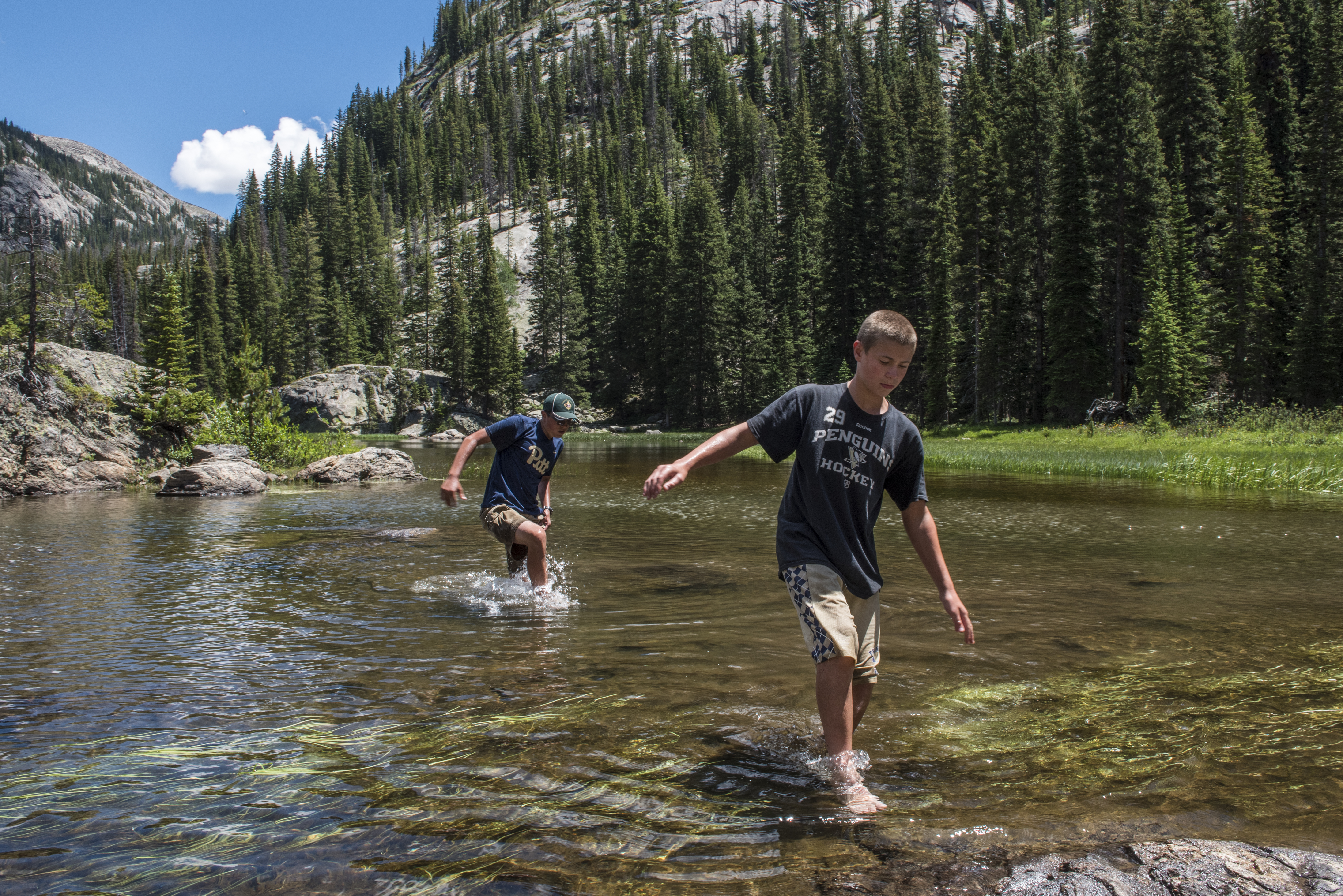 Scouts from PA explore Lone Pine Lake in Rocky Mountain National Park, during a two week adventure trip to Colorado