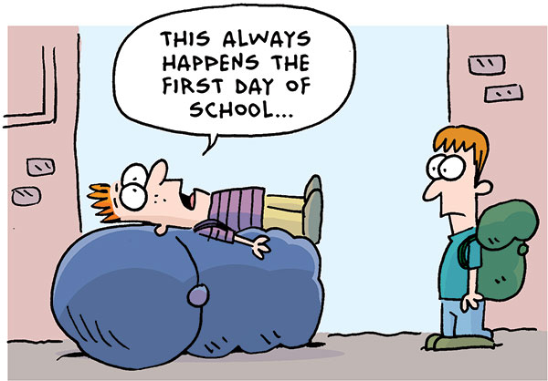 student complains about heavy backpack on first day of school comic