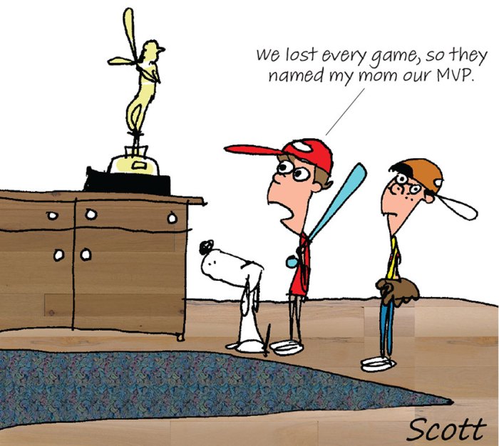 boys looking at mom mvp trophy