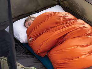 someone asleep in a sleeping bag