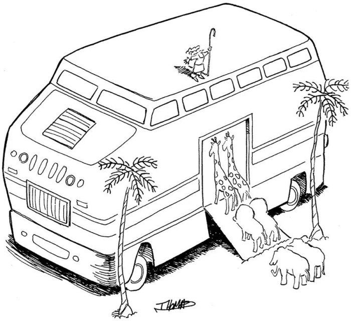 comic of animals going into noahs rv