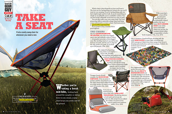 Layout of camp chair article
