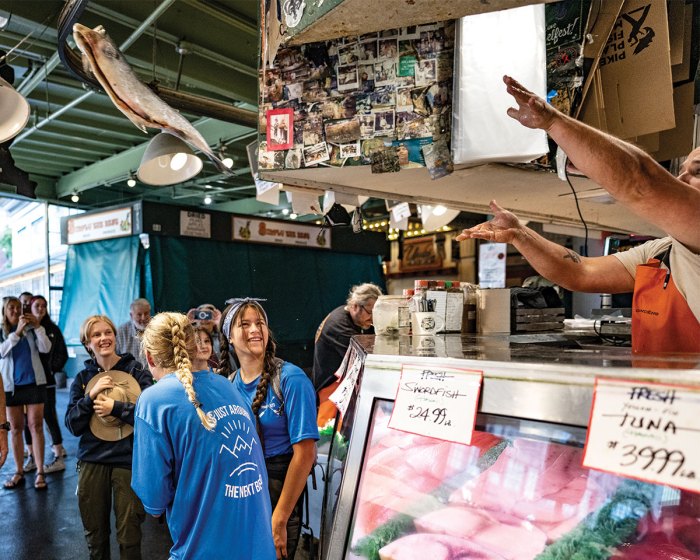 Fishing throwing at Pike Place Market in Seattle