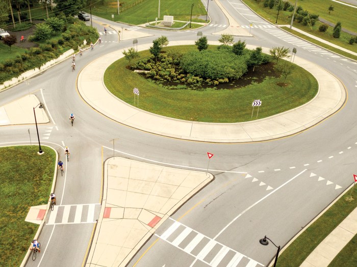 The Scouts cycle around a roundabout