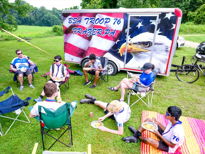 The Scouts enjoy a picnic lunch at the end of the ride.