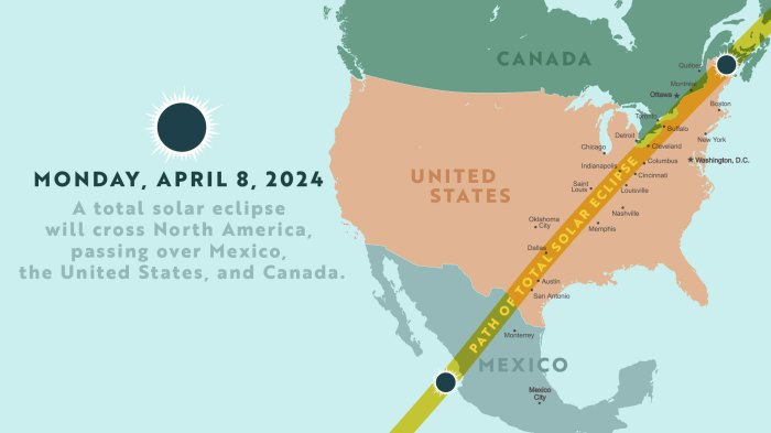 Map of total solar eclipse path on April 8 2024