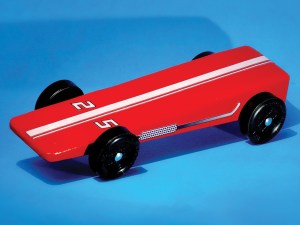 pinewood derby car with a smooth glossy finish