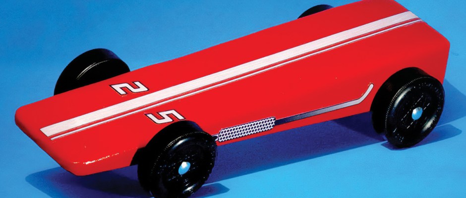 pinewood derby car with a smooth glossy finish