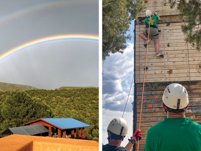 A climbing wall and landscape at Gorham Scout Ranch
