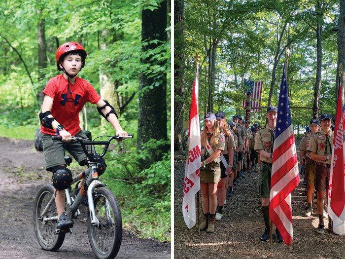 Riding bikes and a flag ceremony at Heritage Scout Reservation