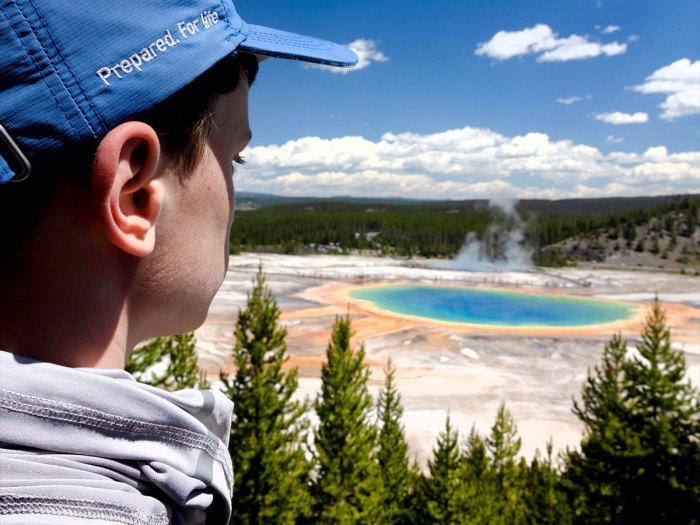 Scout at Grand Prismatic Spring at Yellowstone