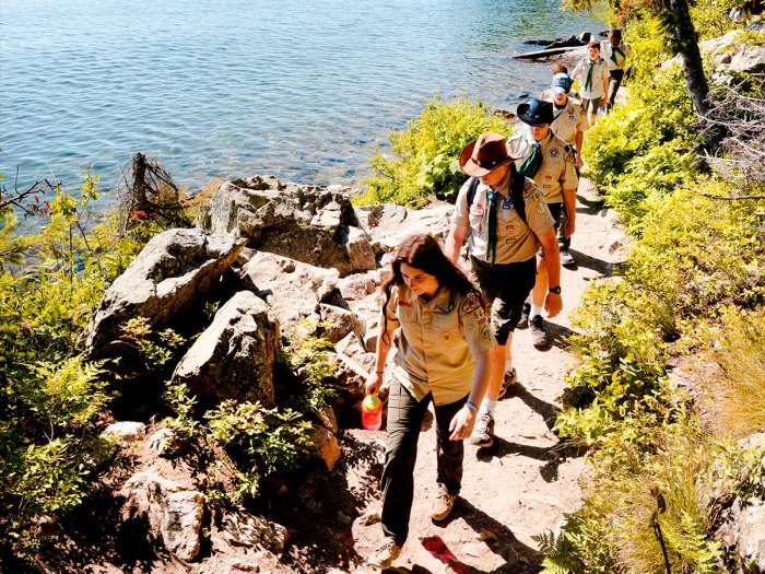 Scouts on a trail next to Jenny Lake