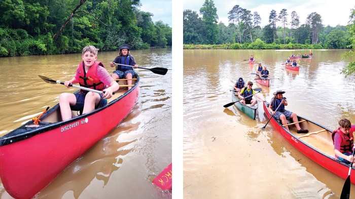 Scouts canoe as part of their trek across North Carolina