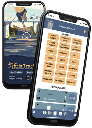 screenshots of debris tracker app