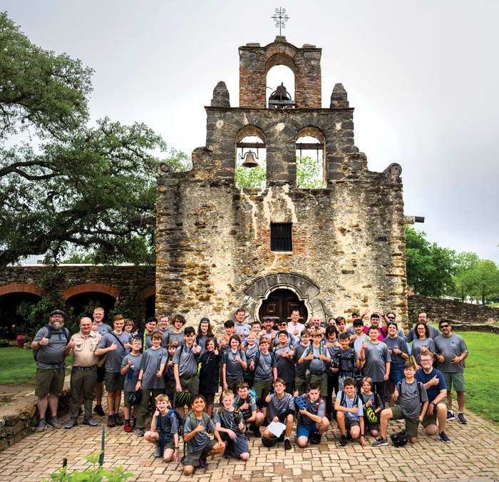 Troop 848 in front of one of the missions along the mission trails