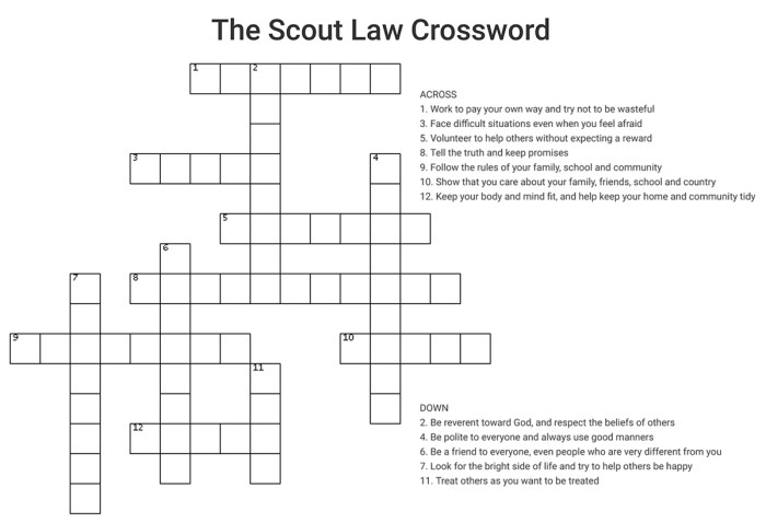 Scout Law crossword puzzle to help with memorization