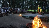 Scouts performing funny campfire skits