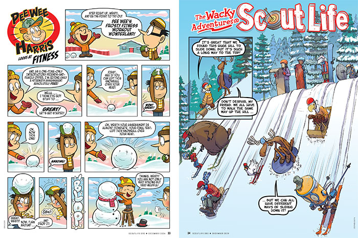 sample of comics from the december 2024 issue of Scout Life