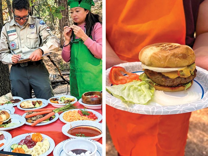 burger from the competition and judges sampling the meals