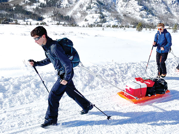 Pulling pulk sleds on a trek