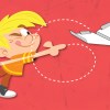 Illustrated cartoon Scout throwing a paper airplane