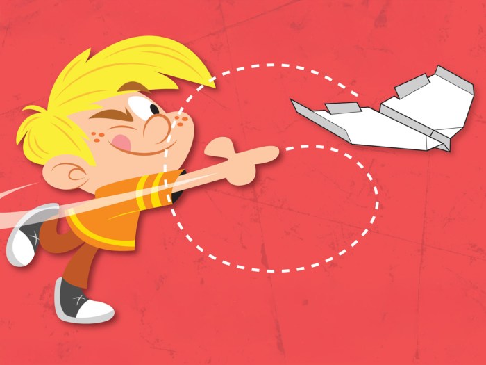 Illustrated cartoon Scout throwing a paper airplane