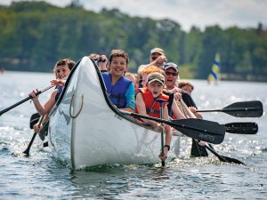 Scouts in a Dragon Boat at Tomahawk Scout Camp