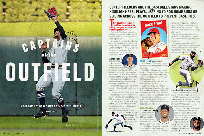 layout of magazine article about best MLB center fielders