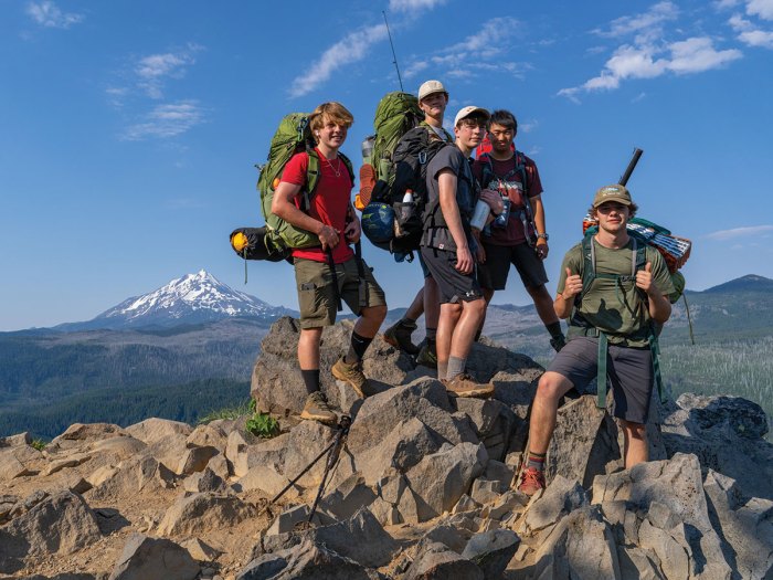 Scouts on a mountain peak at Camp Pioneer in Oregon