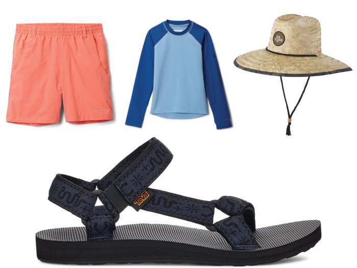 shorts, shirt, hat and sandals for the beach