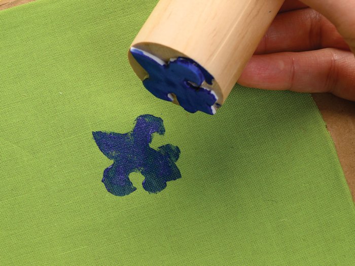 stamping a design on a handkerchief