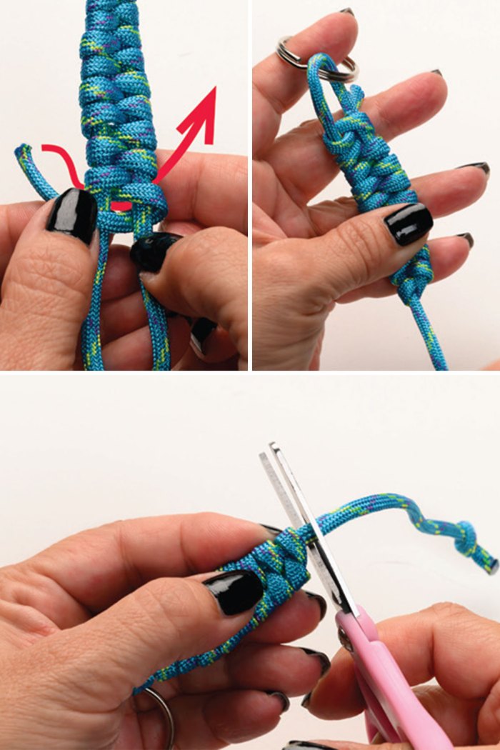 step 3 of key chain, trimming cord and melting ends
