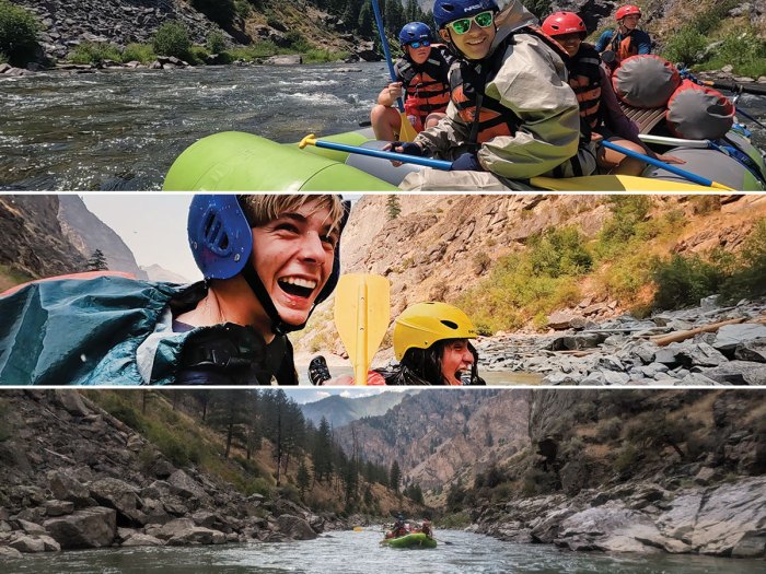 Scouts smile as the paddle the river