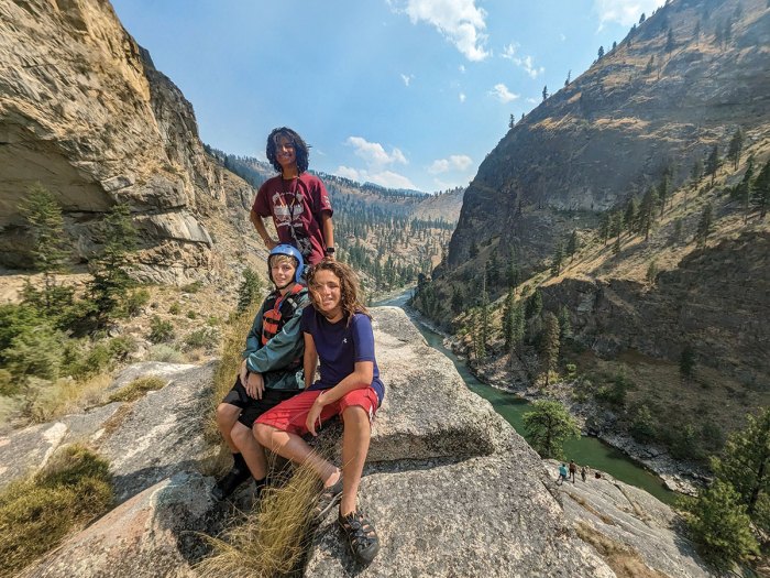Scouts on a rock above the Salmon River