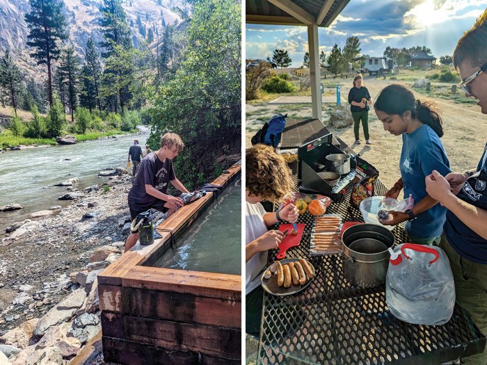 Activities like hot springs and cooking along the river